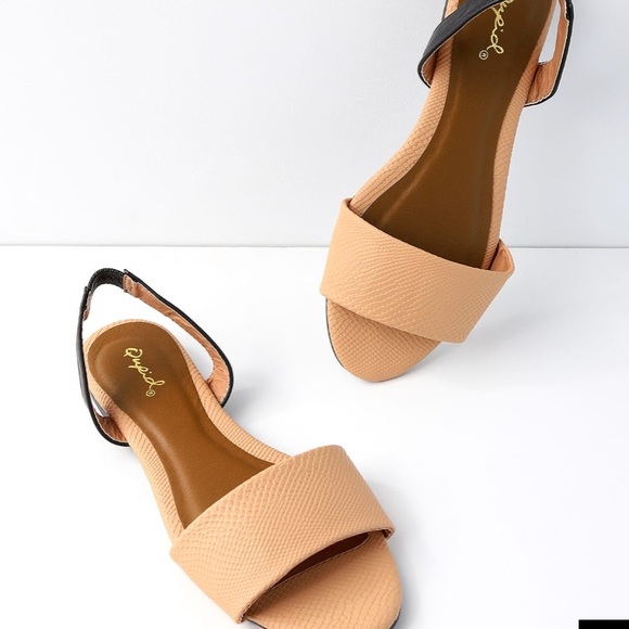 TOFFEE BEIGE SNAKE PRINT SLINGBACK FLAT SANDALS - Picture 2 of 8